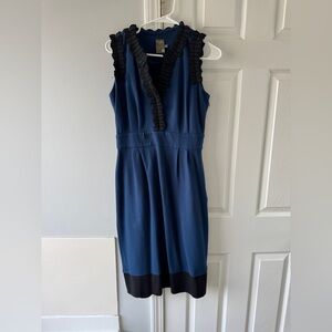 Taylor Navy and Black Ruffle Trim Midi Dress